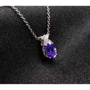 STS Signed 925 Sterling Silver Amethyst Pendant Necklace